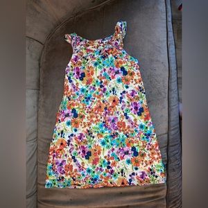Old Navy Girls Dress Size 5T Multi Color Floral Ruffle Neckline Fully Lined